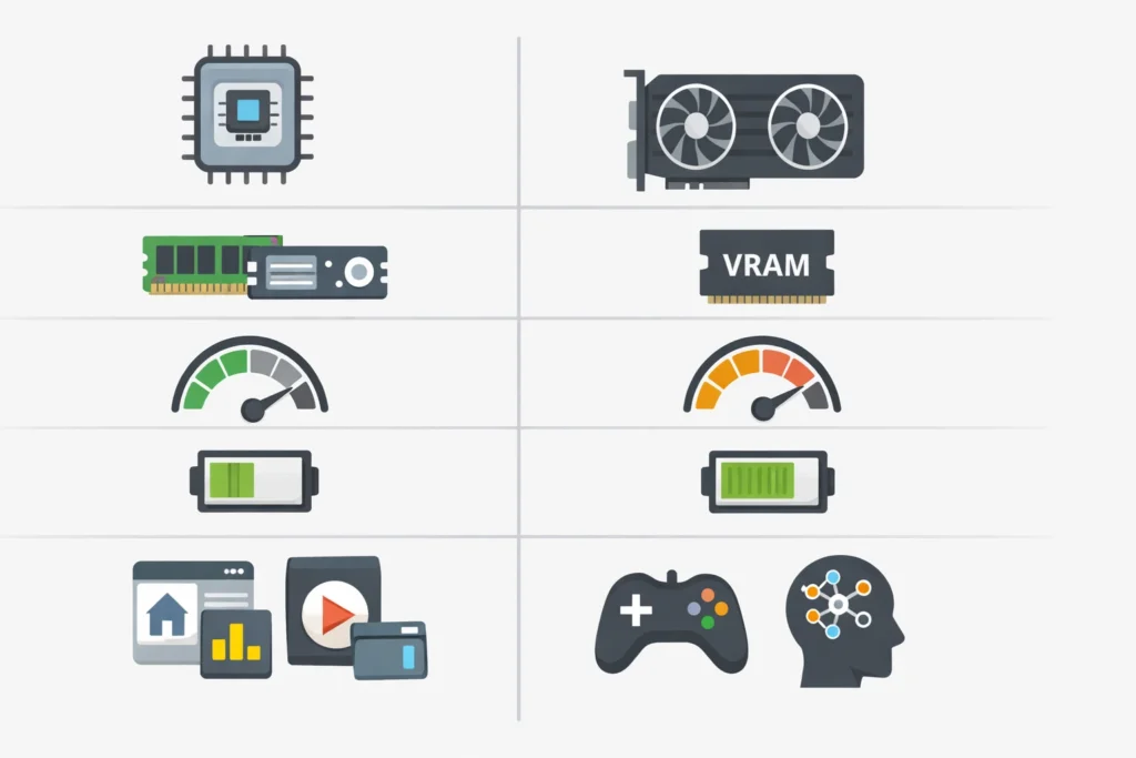 Comparison chart of integrated vs dedicated graphics cards