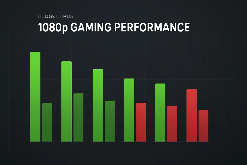 Comparison chart showing budget GPU performance benchmarks in 1080p gaming