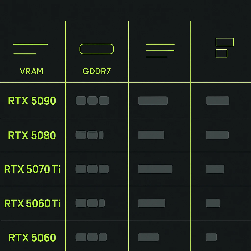 Comparison table showing specs for the best RTX graphics cards of 2025.