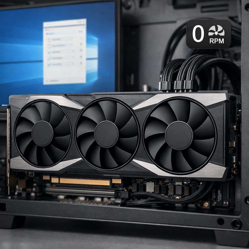 GPU fans at a standstill showing Zero RPM technology.