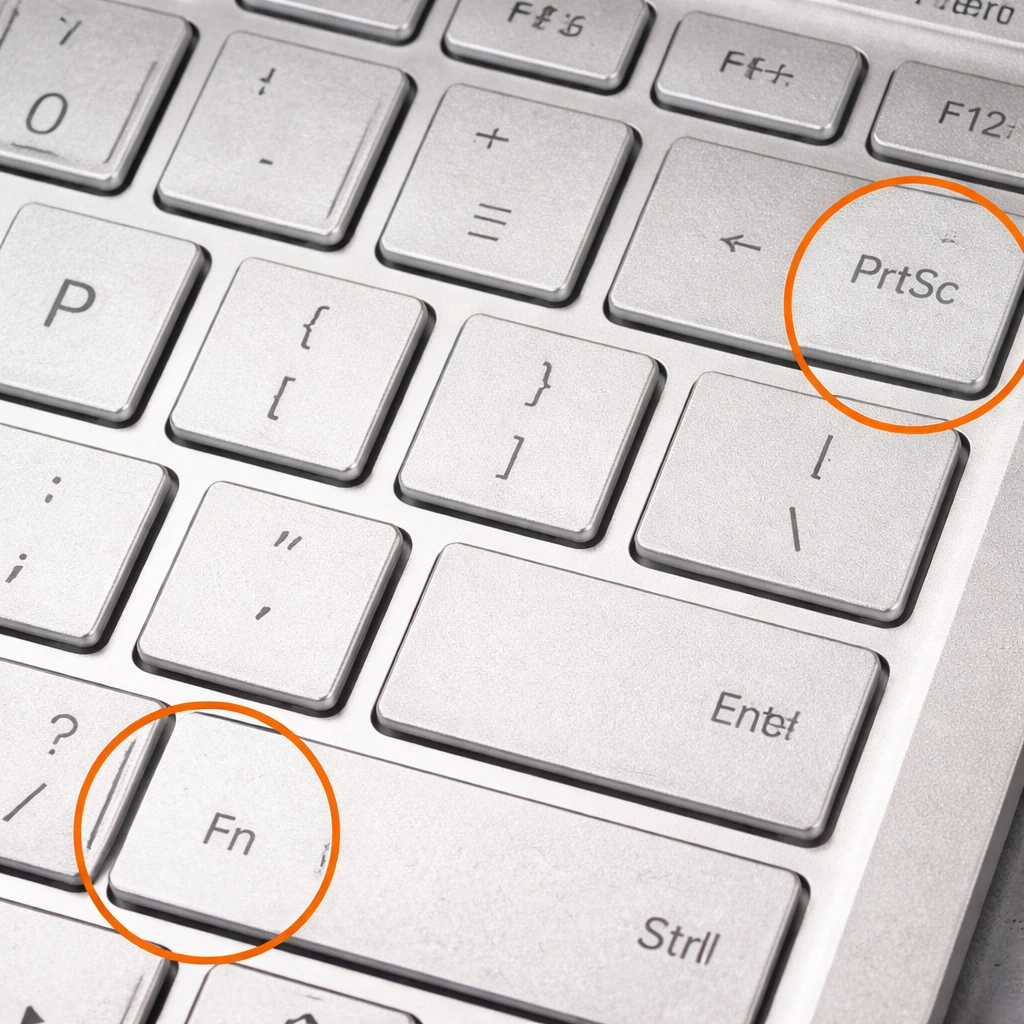 HP Pavilion keyboard highlighting the Print Screen and Fn keys.