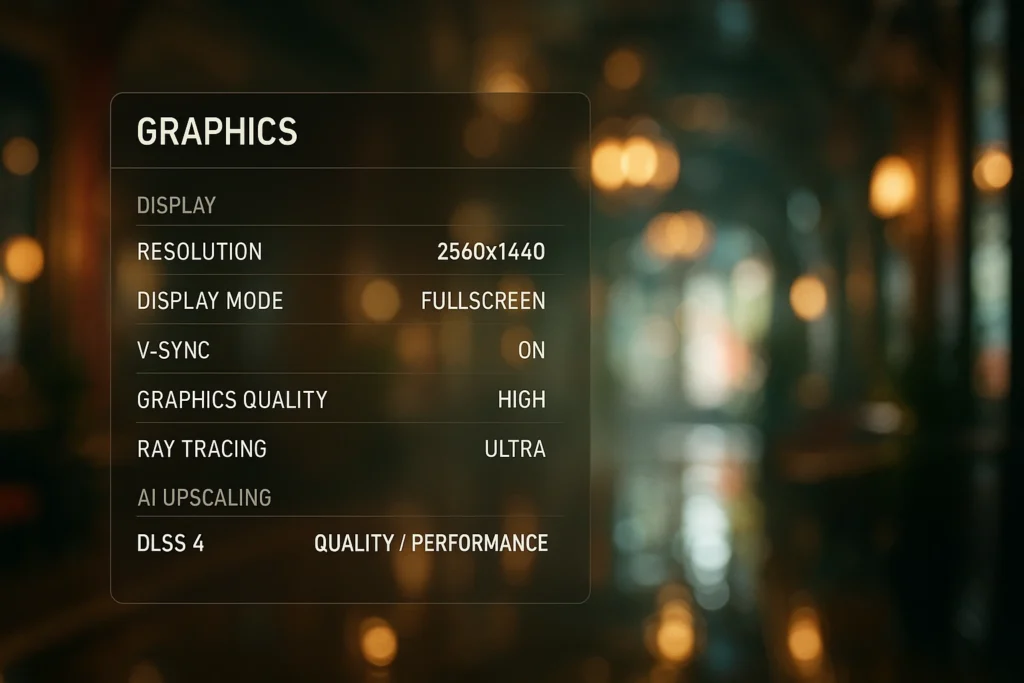 In-game menu showing DLSS 4 enabled to boost performance for the RTX 50 series.