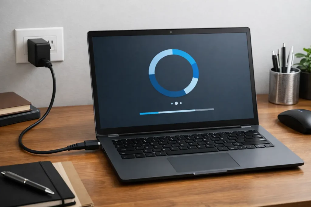 Laptop connected to AC power adapter during system upgrade