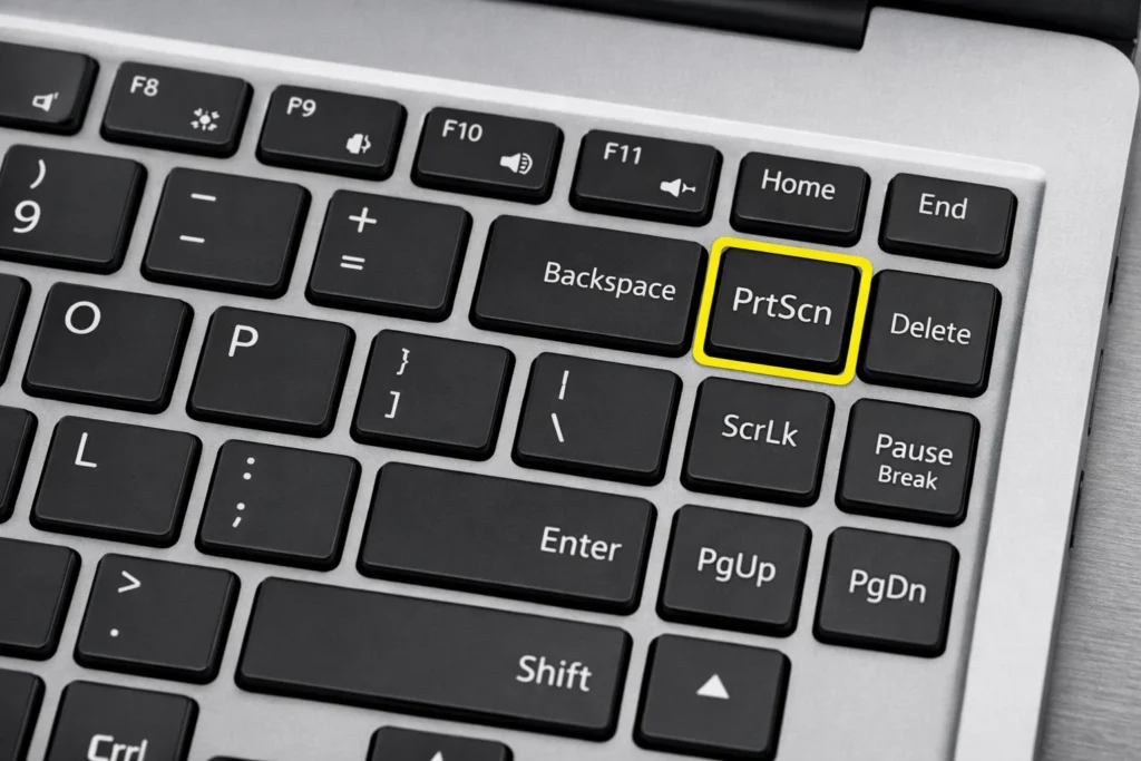PrtScn key location on a modern laptop keyboard