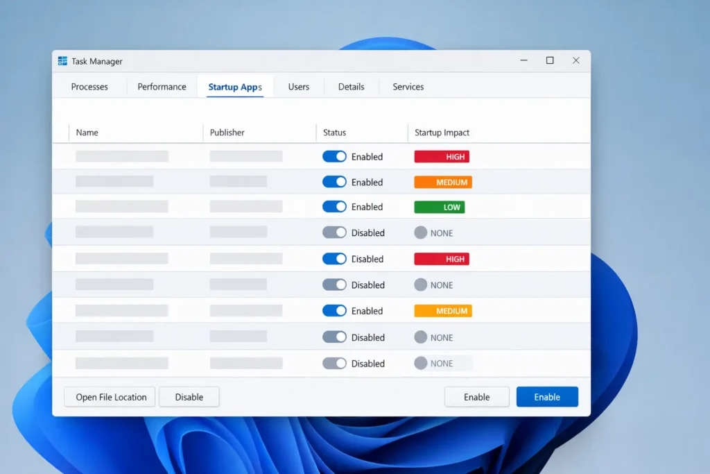 Step-by-step guide to Windows Task Manager startup settings