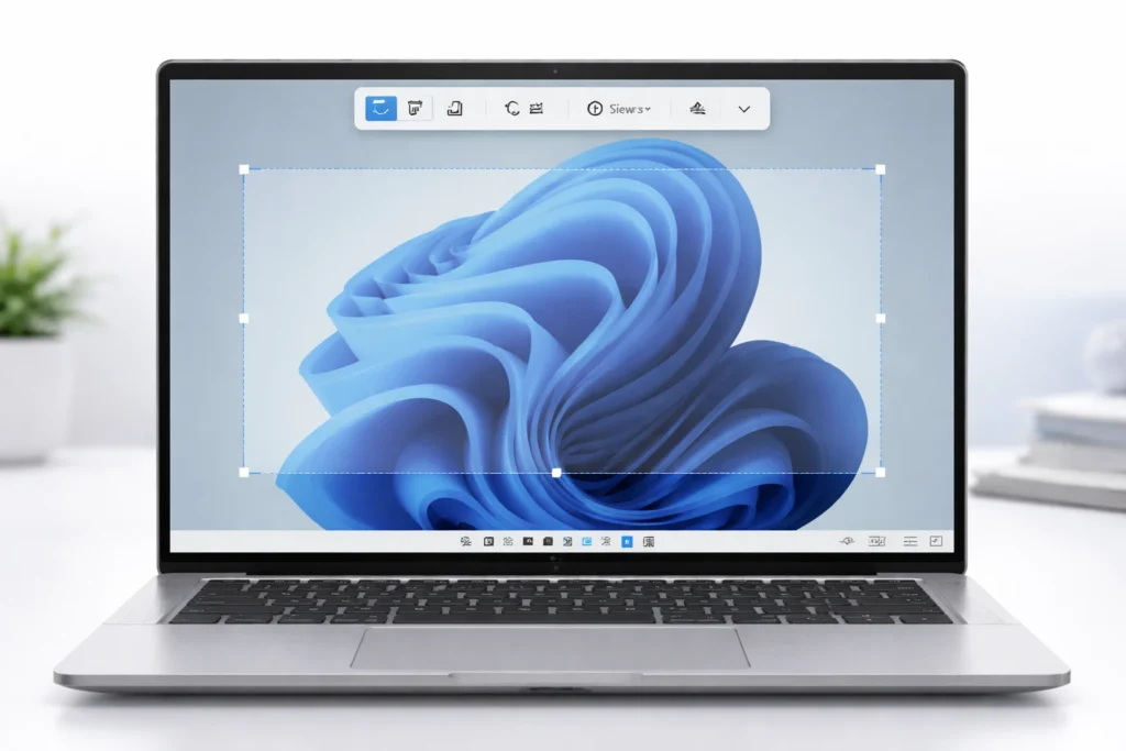 Windows 11 Snipping Tool interface on an HP Envy screen.
