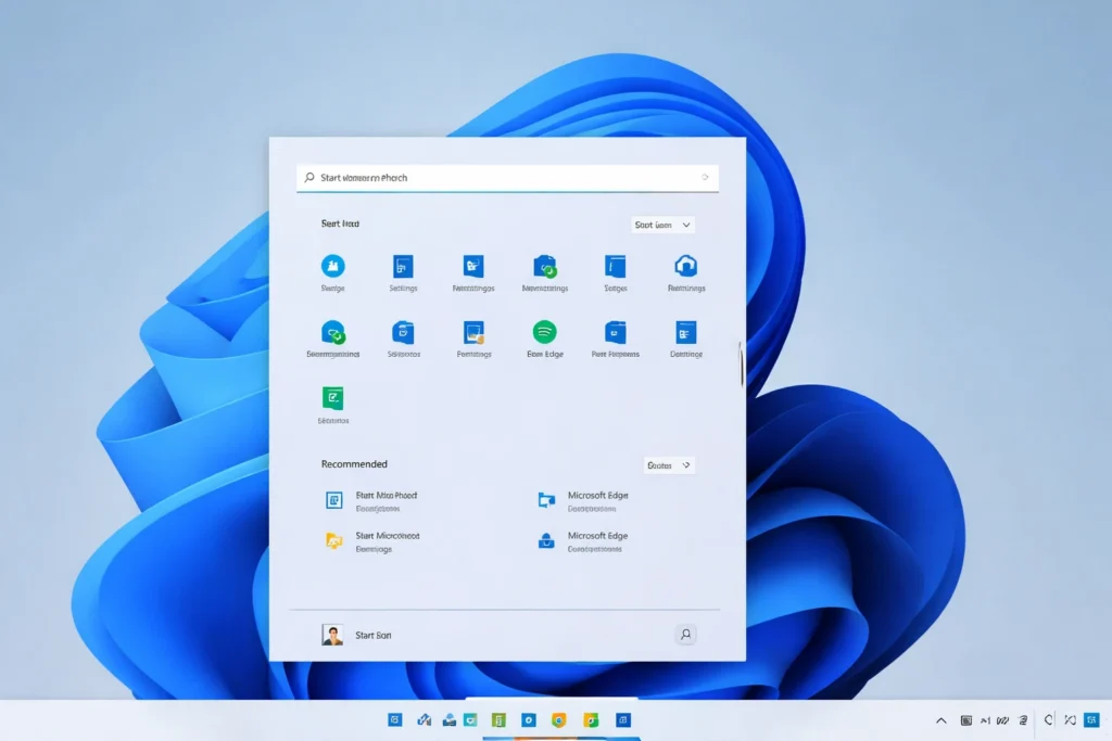 Windows desktop interface showing the start menu and taskbar.