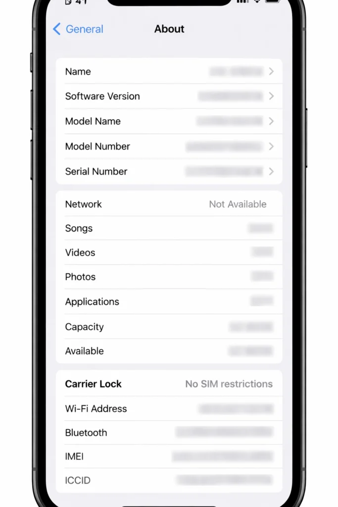 iPhone settings showing No SIM restrictions for T-Mobile unlock