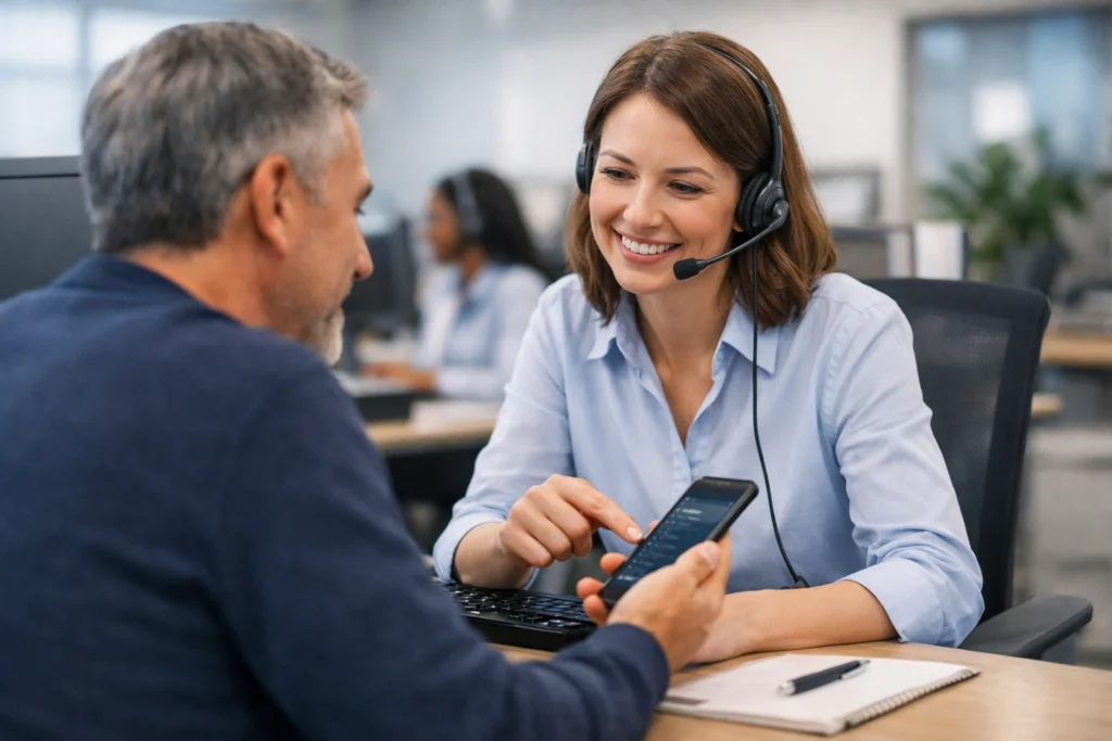 Boost Mobile customer service representative assisting with phone unlock