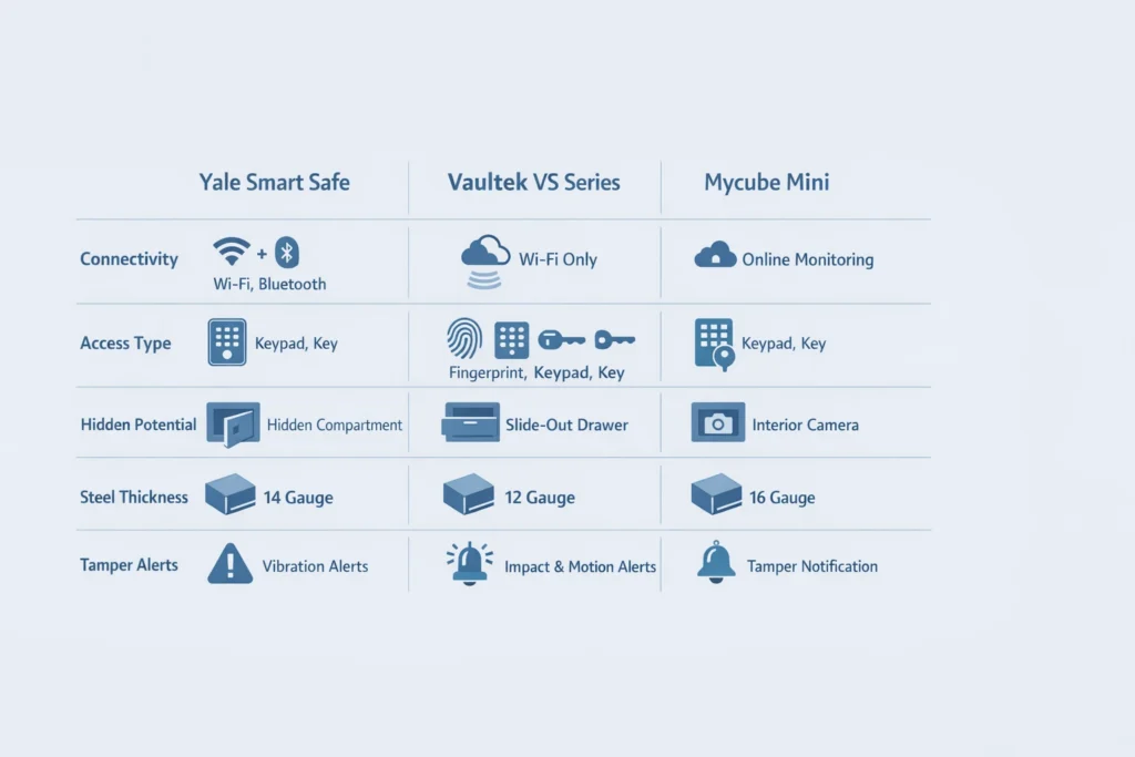 Comparison chart of top-rated home office smart safes.