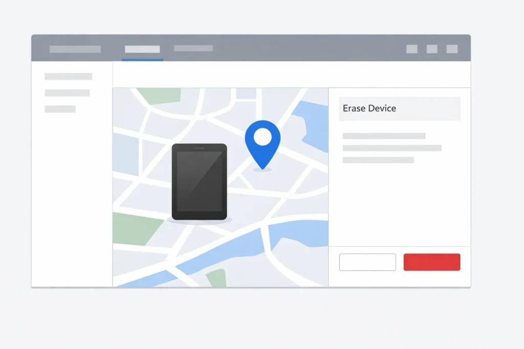 Google Find My Device erase tablet remote reset dashboard