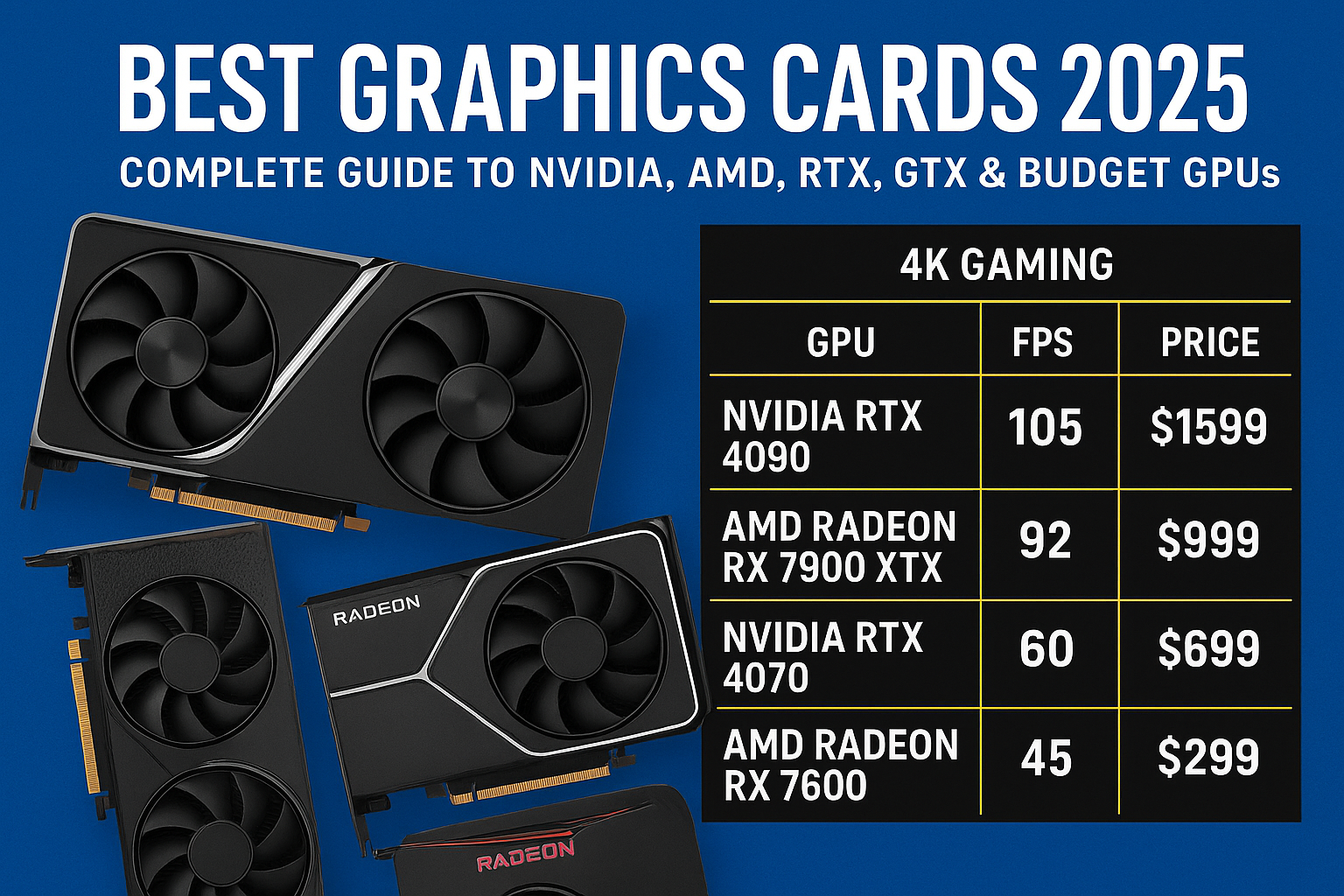 A selection of the best graphics cards 2025, highlighting their advanced features