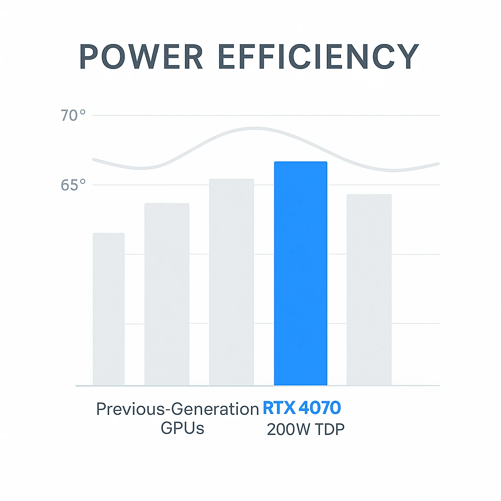 Power consumption comparison graph showing the low 200W TGP of RTX 4070 Graphics Cards compared to the previous generation.