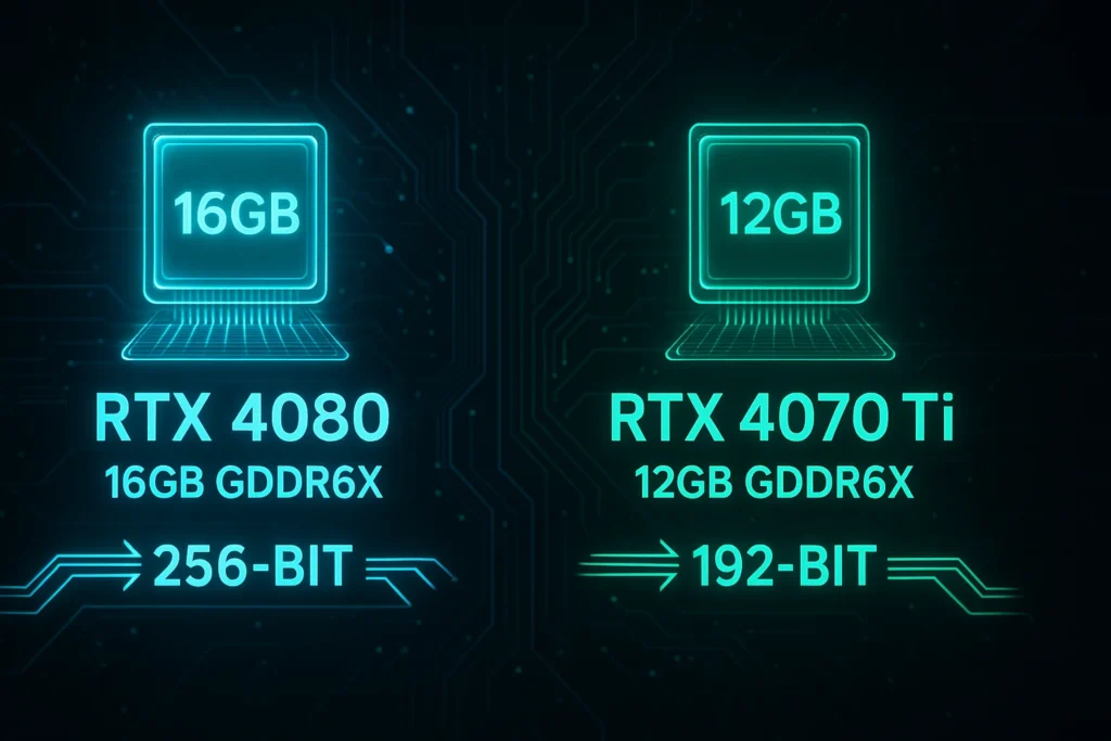 An illustration of the RTX 4080's 16GB VRAM advantage over the RTX 4070 Ti's 12GB.