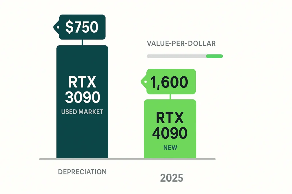 Comparison of used market price for high-end GPU upgrade options in 2025
