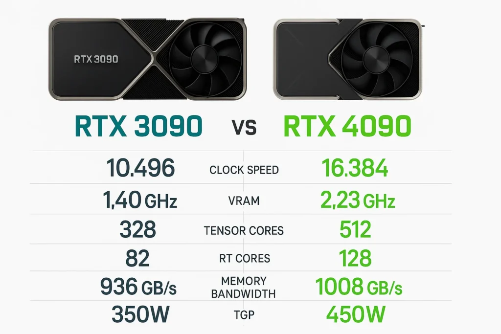 NVIDIA RTX 3090 vs RTX 4090 comparative specifications and performance benchmarks