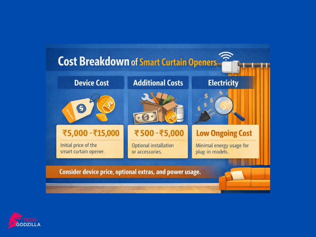 Close-up of a retrofit smart curtain opener on a rod.