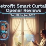 "Retrofit smart curtain opener installed on a window track"