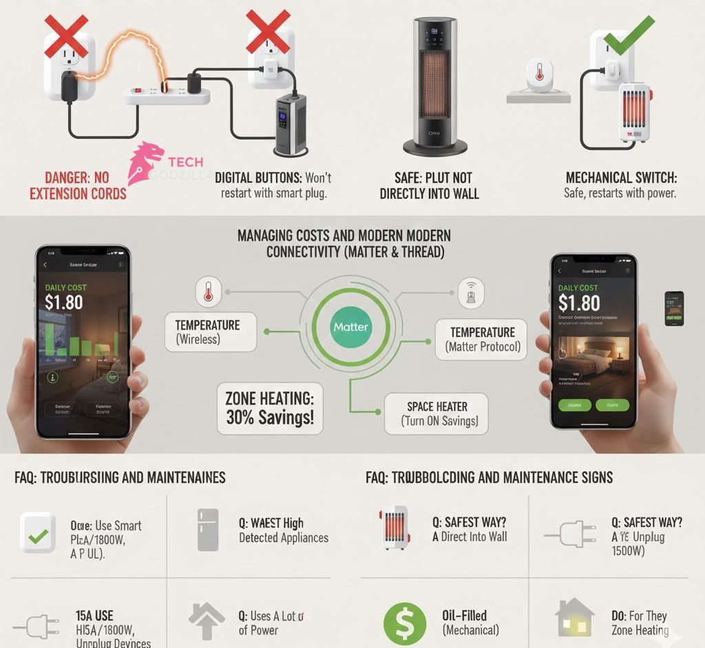 Close-up of a melted smart plug caused by a high wattage space heater overload