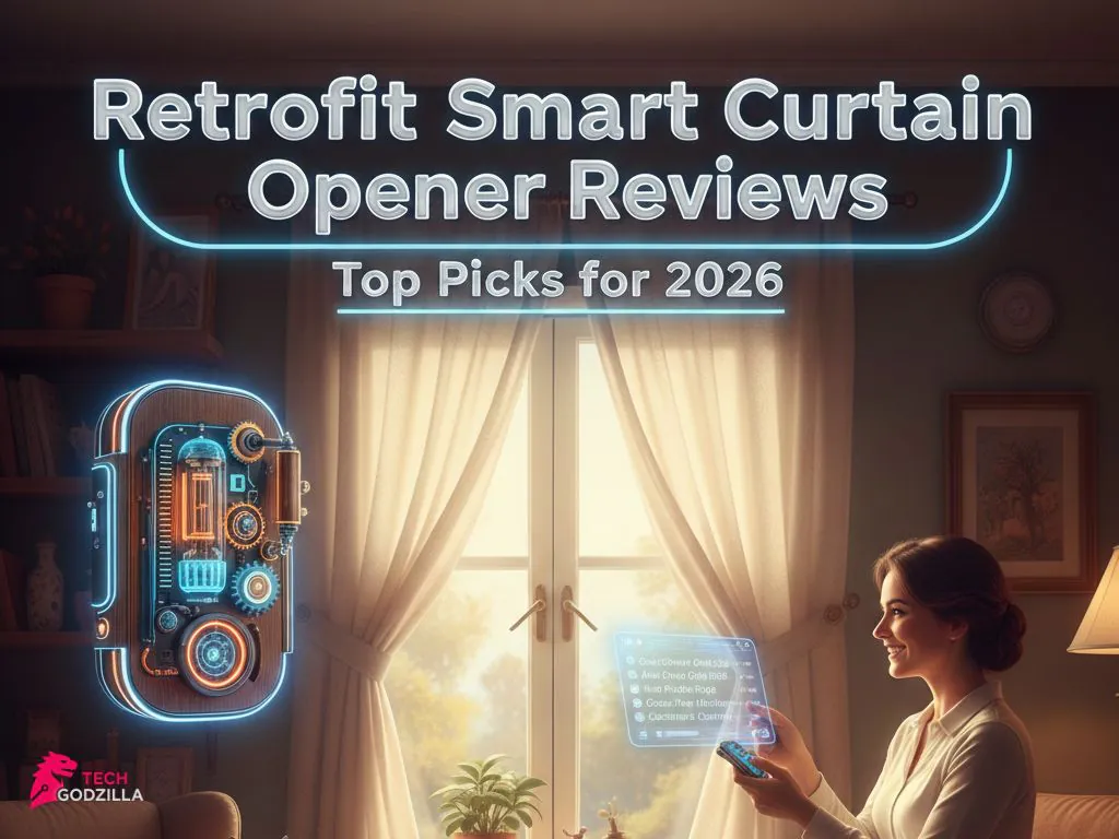 "Retrofit smart curtain opener installed on a window track"